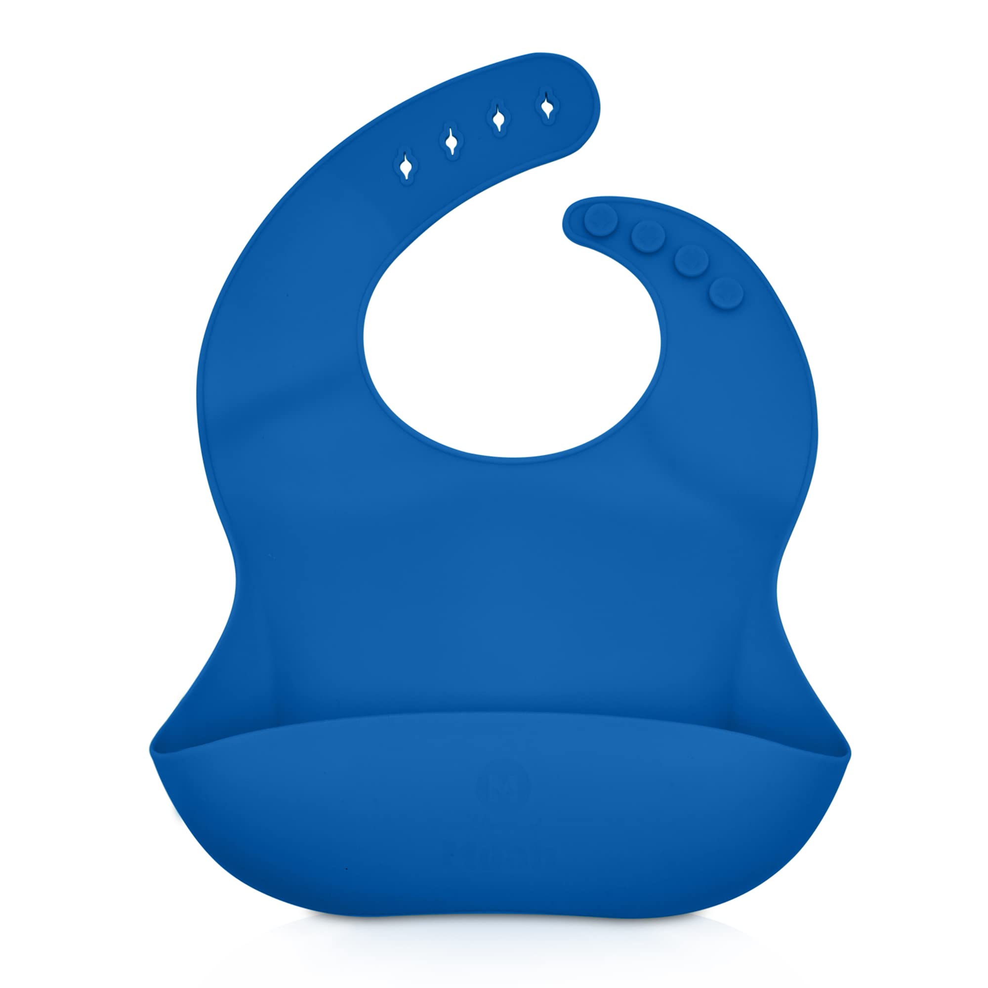 Milah Waterproof Silicone Bib Easily Wipes Clean I Adjustable Soft Bibs Keep Stains off I Wide pouch to catch any spills I BPA Free Food Grade Silicone I Easy Roll up and go (Blue)