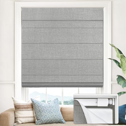 UNISHADES 100% Blackout No Tools No Drill Cordless Roman Shades for Windows, Size 34 3/4' W &times; 60' H...