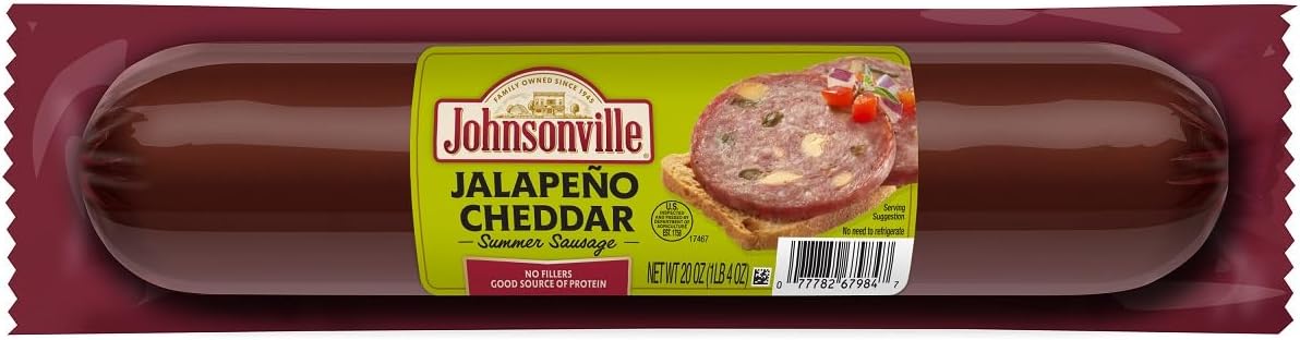 Jalapeno Cheddar Summer Sausage 1/20oz, Good Source of Protein, Great for Charcuterie and Cheese Boards