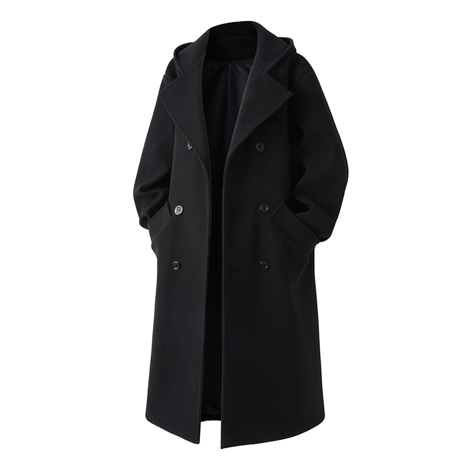 Generisch Cappotto di lana da uomo, lungo, elegante, di media lunghezza, per le mezze stagioni, da uomo, lungo inverno, per le mezze stagioni, trench, tinta unita