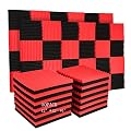 Burdurry 50 Pack Acoustic Panels Soundproof Studio Foam for Walls Sound Absorbing Panels Sound Insulation Panels Wedge for Home Studio Ceiling, 1" X 12" X 12" (Black&Red)
