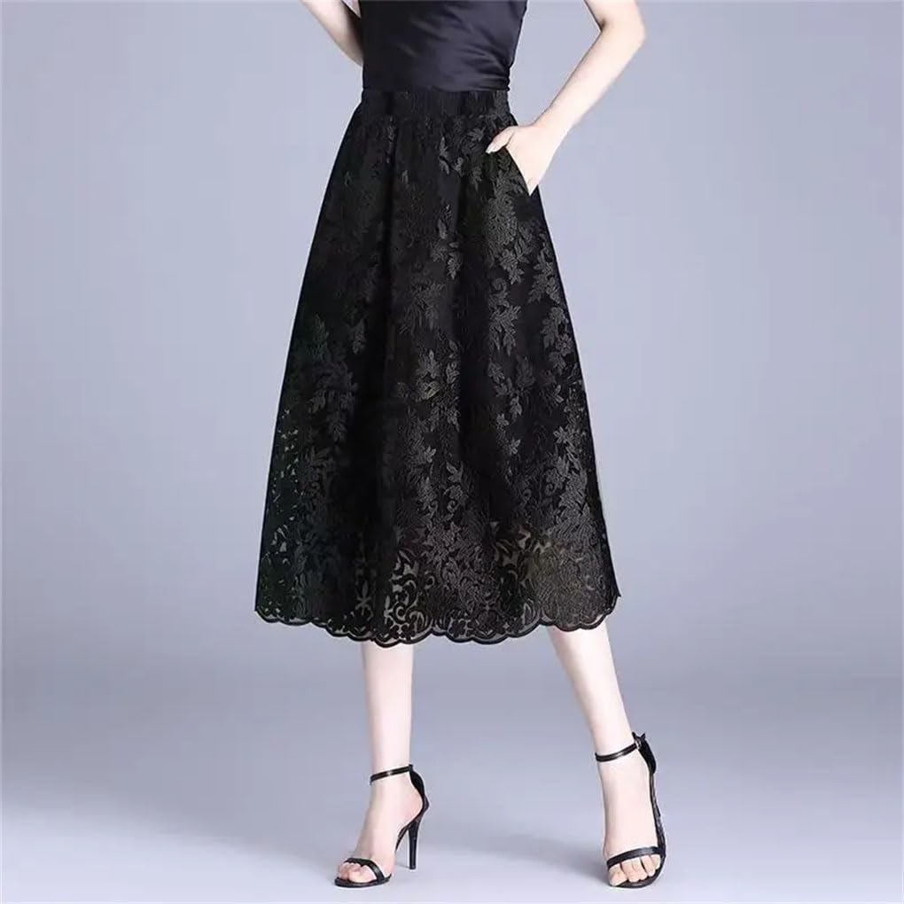 Jupe en gaze brodée taille haute A-Line en dentelle pour femme