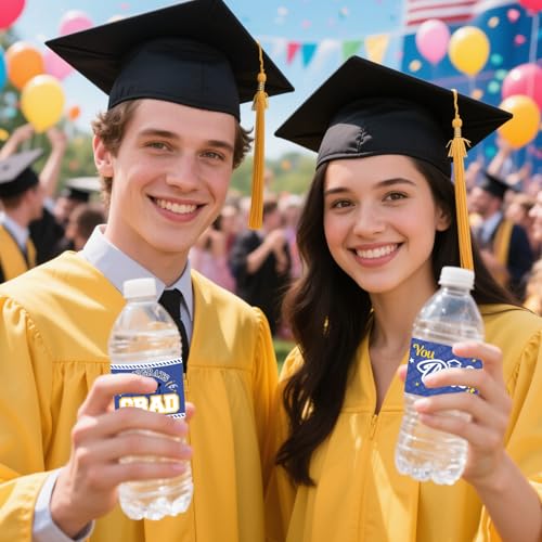 Luoirosa 45 Pcs Graduation Water Bottle Labels 2025, Class of 2025 Stickers, Blue Graduation Party Decorations Favors, 2025 Graduation Labels, Class of 2025 Decorations for High School College (Blue)