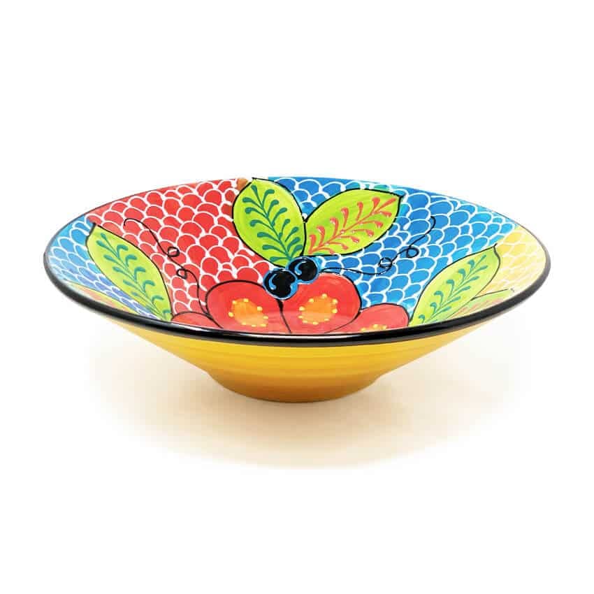 Verano Spanish Ceramics Classic Spanish Hand Painted Decorative Floral Pattern Serving Dish Extra Large Conical Bowl - 38cm Fish Scales