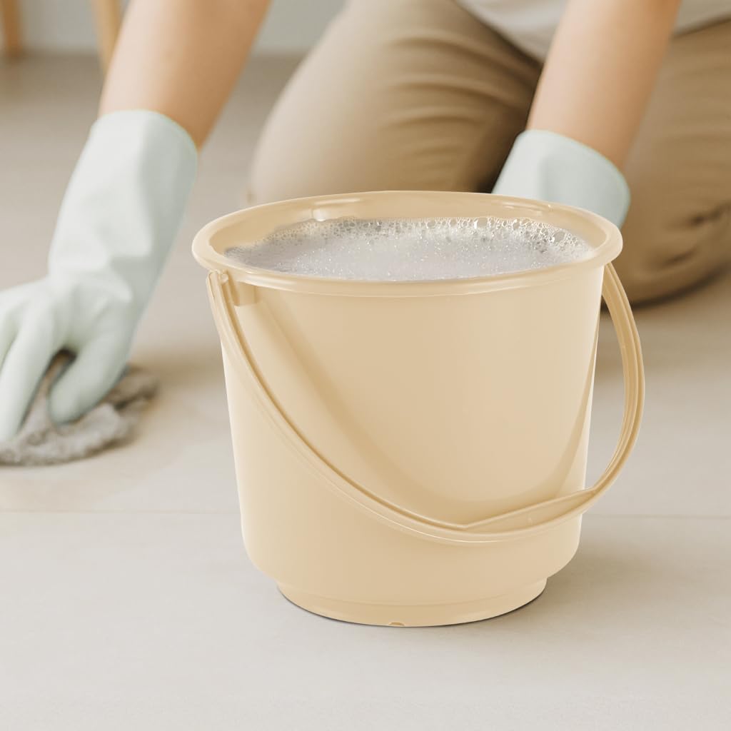 Kuber Industries 5 Litre Compact Size Plastic Bucket for Kitchen, Cleaning & Water Storage – Small Lightweight and Easy to Carry Utility Bucket Ideal for Mopping - Plain - Beige