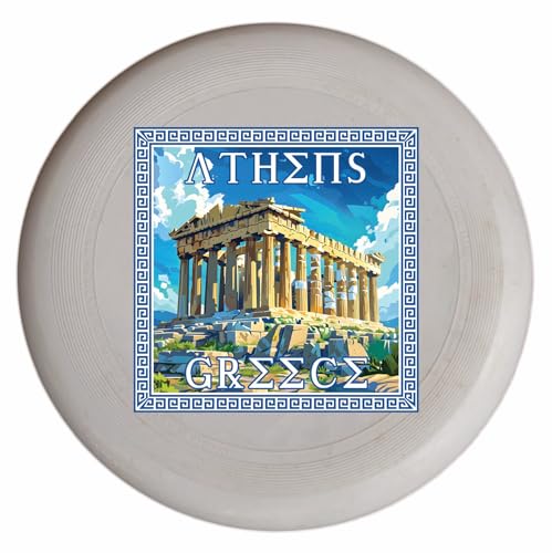 Athens Greece Acropolis in Meander Frame Design Souvenir Frisbee Flying Disc Single