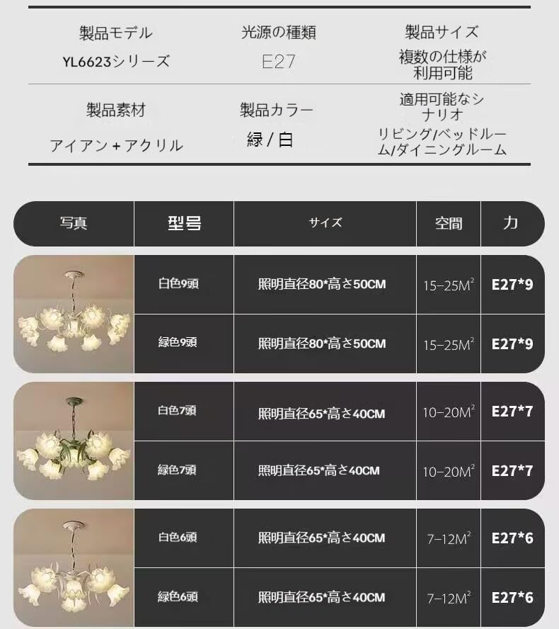 Amazon.co.jp : スズランシャンデリア フラワー E 27ソケット（電球