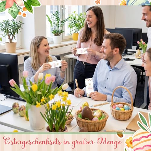 Nezyo 18 Sets Ostergeschenke Frohe Ostern Lesezeichen Kugelschreiber und Hanfseil Kreative Osterkorb-Geschenktütenfüllung für Kollegen Familie Freunde Lehrer