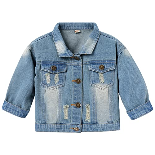 Toddler Boys Denim Jackets Basic Ripped Coat Button Down Jacket Baby Girls And Boys Casual Fall Clothing Outwear Jean Top Shacket Jacket Long Sleeve Light Blue Denim 4-5 Years