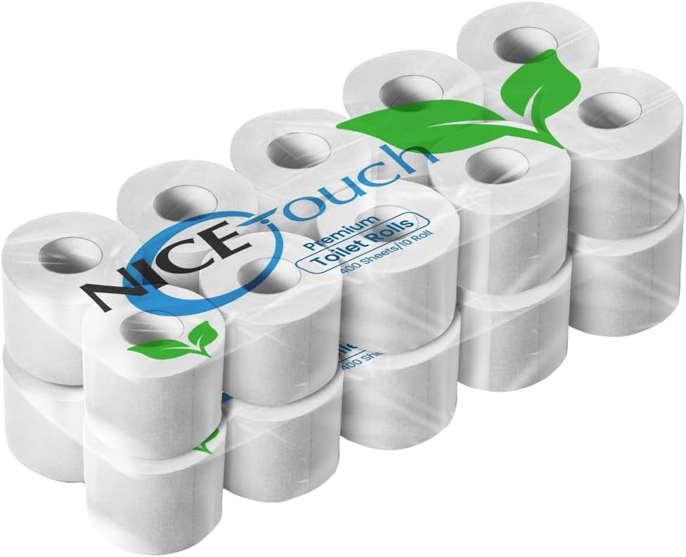2-Ply Plain Toilet Rolls, 20 X 400 Sheets Extra Saving Tissue Rolls - 8000 Premium 2-Ply Sheets, Soft Feel Tissue Suitable for All Skin Types and Germ Protection