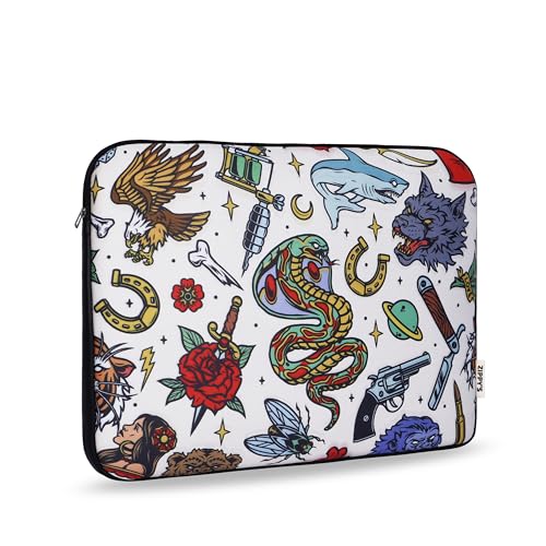 Zippy's Laptop Bag Sleeve 15.6 Inch Printed Case, Waterproof Shock-Resistant Slim Carrying Cover Compatible with Macbooks, Asus, Acer, Dell, Notebook & All 15.6 Inch Devices (Tatto Tech Print, Duo)
