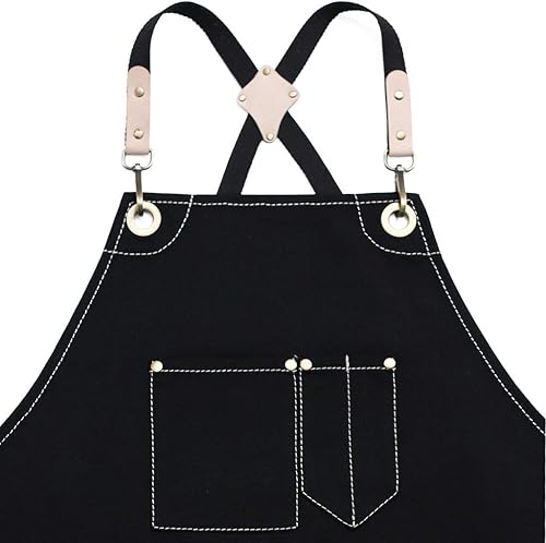 Miniatura 9 de Jeanerlor Delantal de trabajo, delantales de herramientas duraderos para mujeres y hombres, correas cruzadas en la espalda