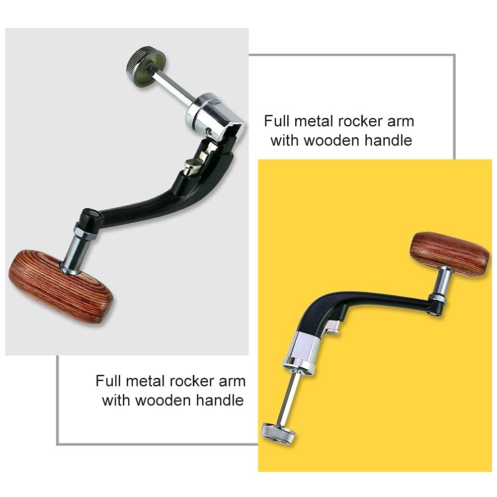 MiOYOOW Poignée Moulinet Pêche 3 Pièces – Bois/Métal Pliable, Taille S/M/L Pour Bobines 1000 à 7000, Antidérapant