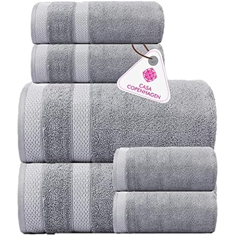 Casa Copenhagen Solitaire Luxury Hotel & Spa Quality, 600 GSM Egyptian Cotton, 6 Piece Turkish Towel Set, Includes 2 Bath Towels, 2 Hand Towels, 2 Washcloths, Grey Violet Cover