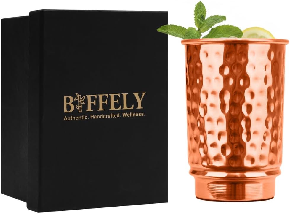 100% Pure Copper Tumblers |BPA Free| No coating| Lacquer Free| Handcrafted Hammered Ayurvedic Glasses | 350 Ml/11.8 OZ Water Cups for Health, Detox & Hydration | Gift Box Incuded
