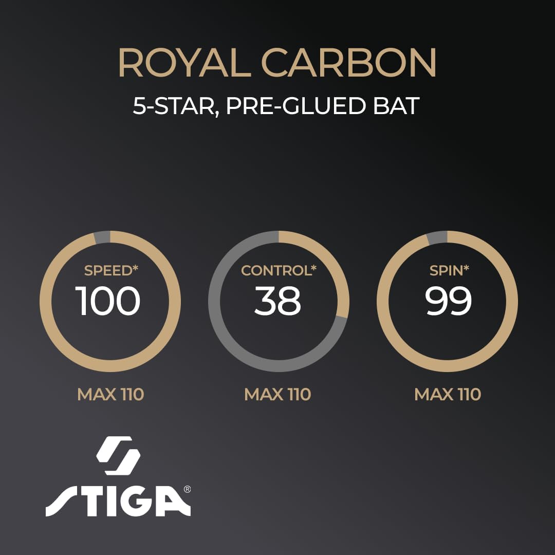 Stiga Royal 5-Star Table Tennis Pro Carbon Ping Pong Bat, Black/Red