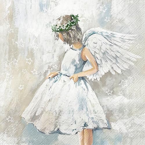 Set of 2 Individual Decoupage Paper Party Napkin Teen Angel Girl Wings Watercolor Decor Luncheon Napkins for a Birthday Holiday, Wedding, Cocktail Party