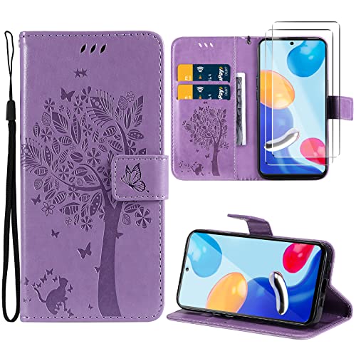 Ikziwreo-Funda para Xiaomi Redmi Note 11 Pro 5G/Note 11 Pro [2X Pantalla in Cristal Templado] Flip PU Cuero Billetera Carcasa Silicona TPU [Cierre Magnético][Ranuras Tarjetas][Función Soporte]-Púrpura Cover