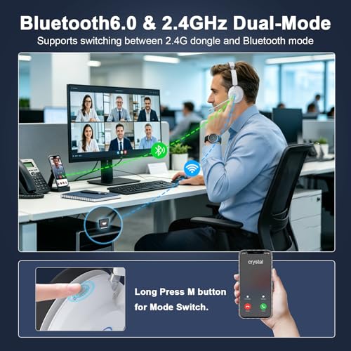 Image of Bluetooth Headset with Microphone, Wireless Headset AI Noise Cancelling