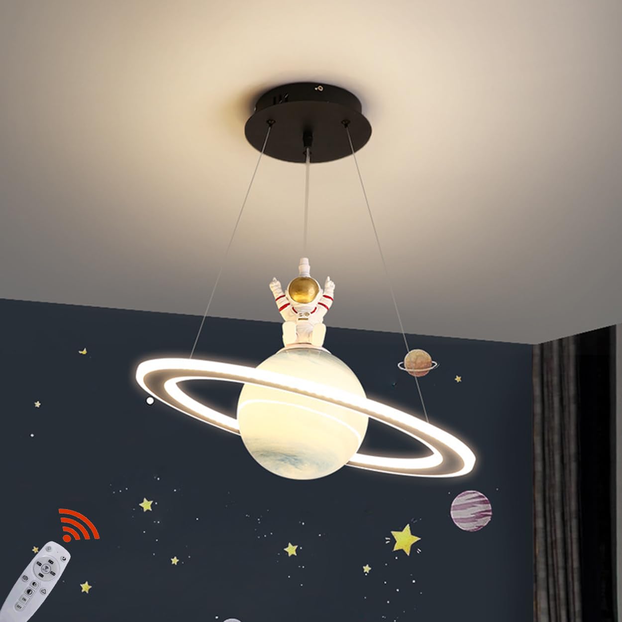 Moderne Pendelleuchte Mond-Planet Design – E27, Ø 25 Cm, Weiß, Inkl. LED