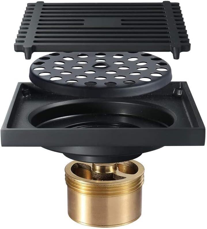 シャワーの床の排水口 浴室タイルの挿入床の排水口、 黒リニア床排水正方形メッシュ床排水浴室トイレ防臭シャワー排水ヘアストレーナー