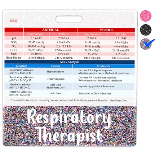 Plifal Respiratory Therapist Badge Buddy with ABG Arterial Blood Gas Card - Nurse Vital Signs Badge Card, Colors Horizontal Professional Reference Analysis Flash Card Cheat Sheet for Graduation Work