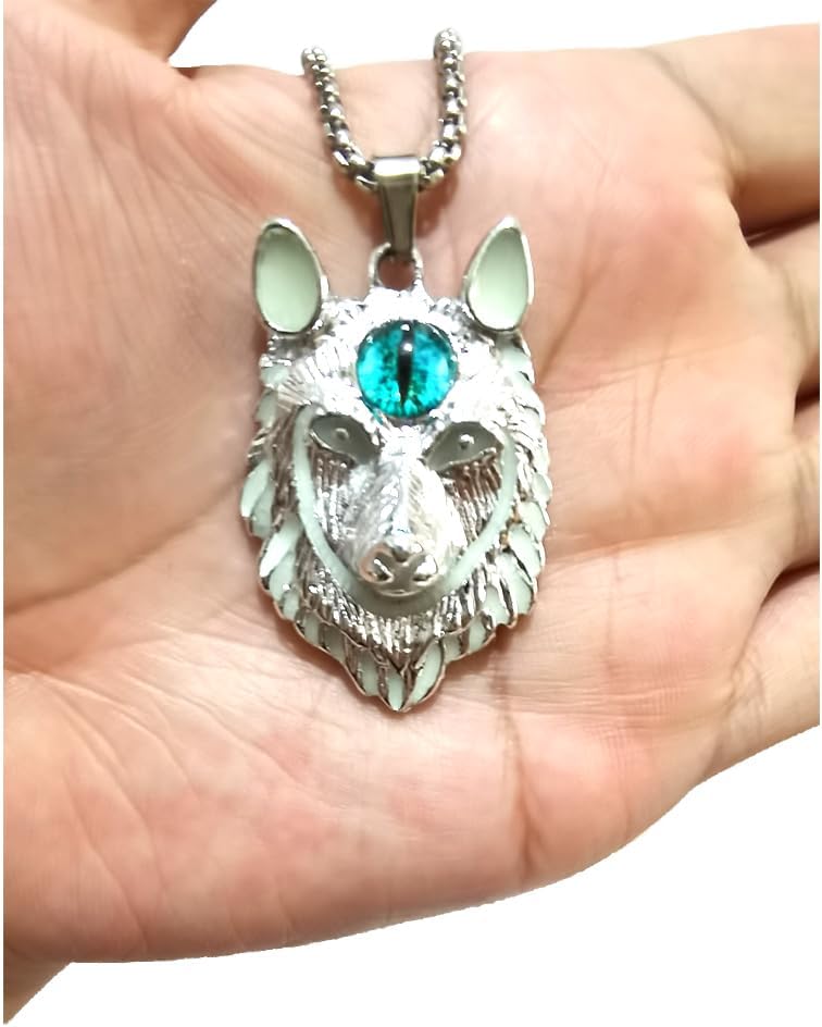 Hewill Wolf Necklace for Men Women Stainless Steel Viking Wolf Head Therian Necklace Glow in The Dark Protection Necklace Jewelry Gift - Image 4