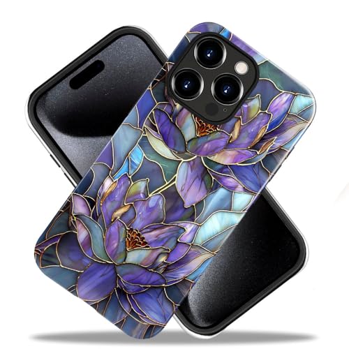 TnXee Case Compatible with iPhone 14 Pro,Fall Prevention Bright Hybrid 2-Layer Hard Shell Phone Case for Girls Boys,Purple Lotus Floral by TnXee - Used condition - Image 2