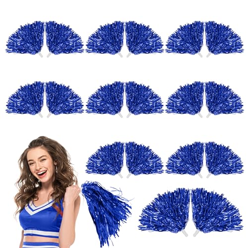 7Penn Cheerleader Pom Shakers - 12 Pair Blue Metallic Foil Cheer Dance Pom Shakers - Mini Pom Cheerleading Bulk Set