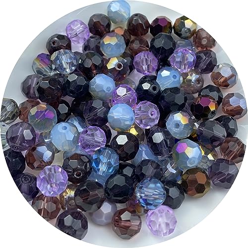 Xinhongo 100pcs 8mm Round Crystal Glass Beads Round Faceted Spacer Beads for Jewelry Making Bracelet Earring Necklace Wind Chimes Suncatchers DIY Craft Making Supplies(Purple Series)