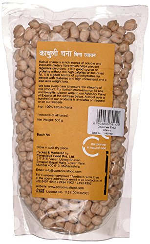 Image of Conscious Food Organic Kabuli Chana | 500g | Certified Organic | Unpolished | Garbanzo Beans, Choley, Chickpeas (Pack of 3)