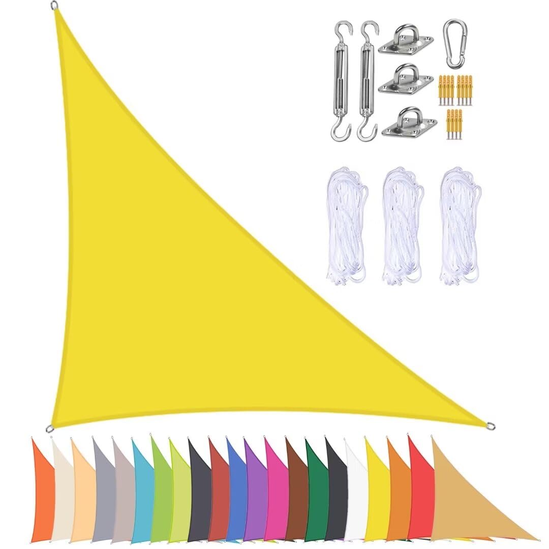 Voile d'ombrage triangulaire imperméable extérieur jaune pour balcon