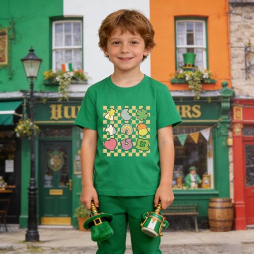 Image of Kids St Patricks Day Shirt Irish Shamrocks Graphic T-Shirt Shamrock Paddy's Day Tees Tops 2-7 Years