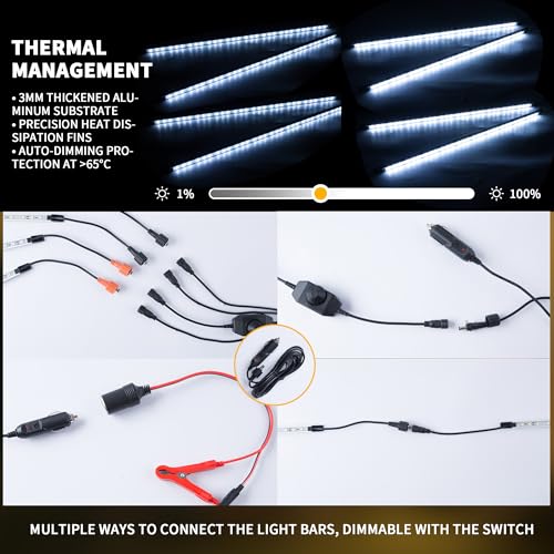 12V LED Interior Light Bar Kit, 4 Bars White Adjustable Brightness RV Camping Lights - Waterproof IP67, Magnetic & Velcro Mount, Portable Lighting for Tent, Car, Trailer, Boat, Truck, Off-Road, Cabin by Welmotive - Image 5