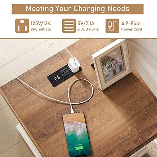 T4Tream Vintage White Nightstand With Charging Station, End Table With Storage, With Open Shelf And 2 Drawer，Electrical Outlets & Usb Ports, Antique White #TOP4