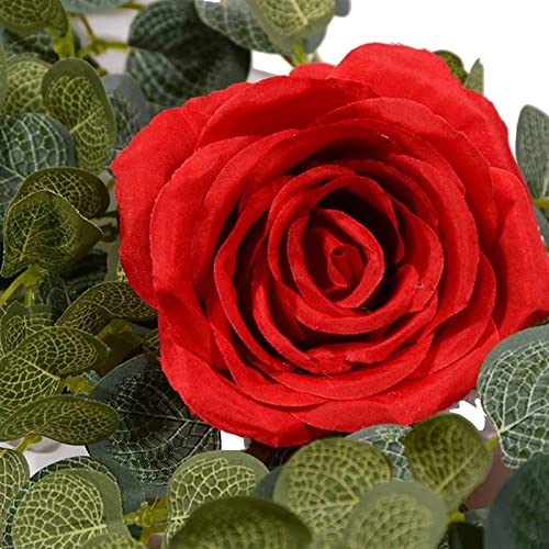 Guirlande de Noël en eucalyptus artificiel avec roses en soie de 5,9 pieds