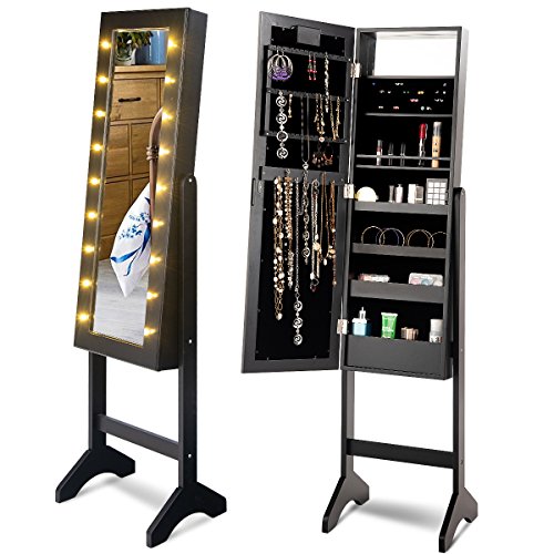 RELAX4LIFE Schmuckschrank 18 LEDs, Schmuckregal mit Ganzkörperspiegel &...