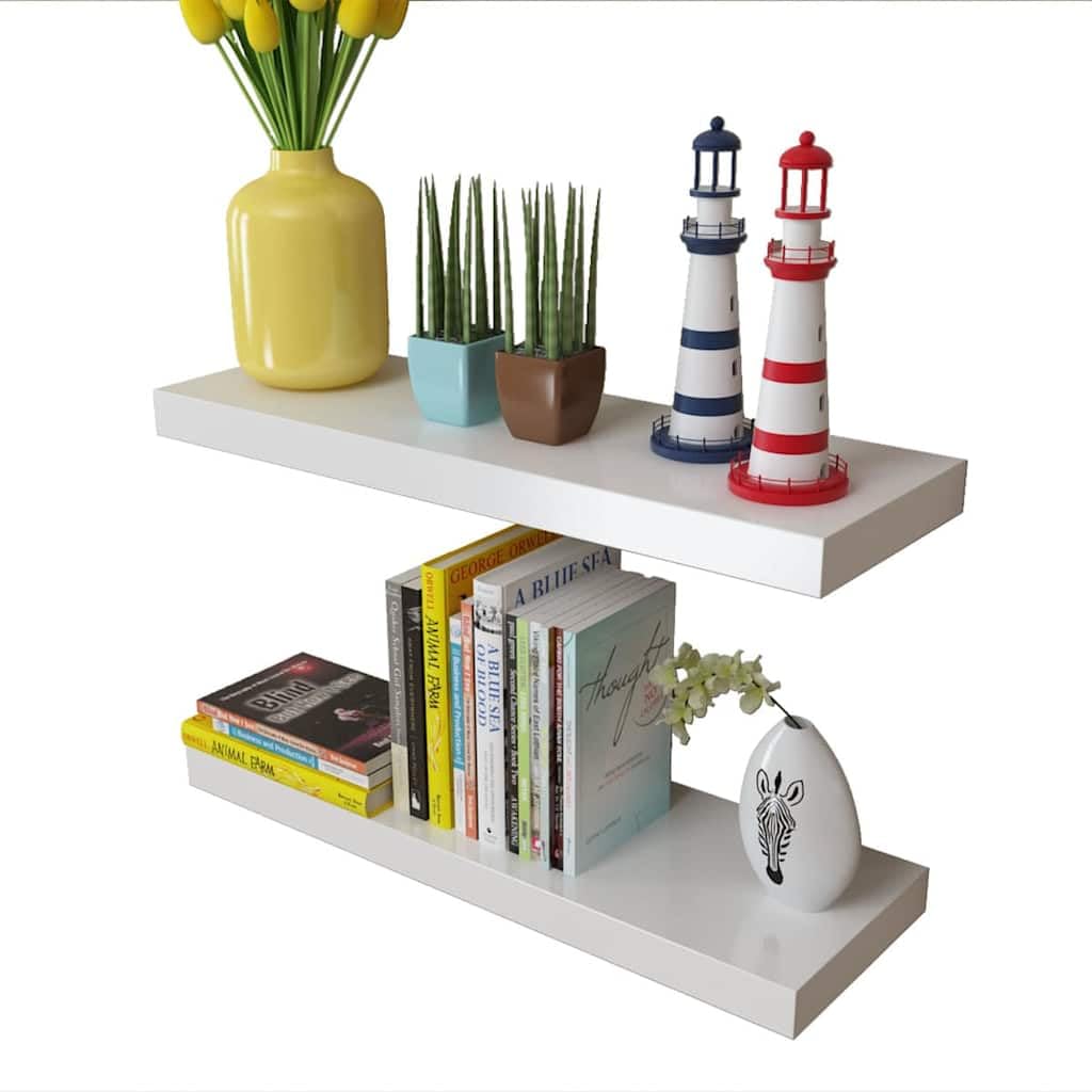 Juego de 2 estantes de pared blancos, estantes flotantes de MDF con acabado mate, 60 x 20 x 3,8 cm, moderno juego de tablero de pared para salón, dormitorio y pasillo, incluye material de