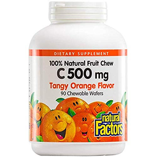Natural Factors - Vitamin C 500mg, 100% Natural Fruit Chew, Tangy Orange, 90 Chewable Wafers (3 Pack)