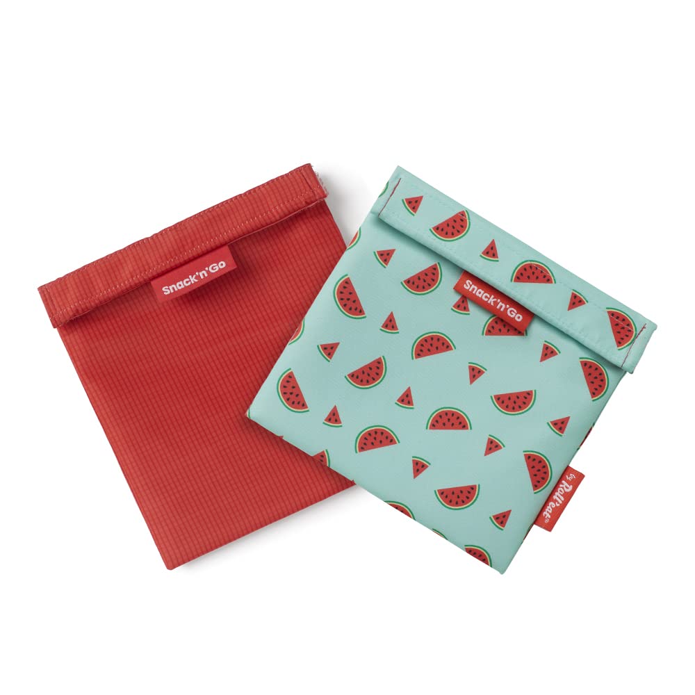 Roll'eat ® Snack'n'Go 2 Units Pack Red Color and Watermelon Design | Reusable Snack Bag | Kids Snack Container | Eco Friendly Food Bag | Reusable Bag for Snack Storage