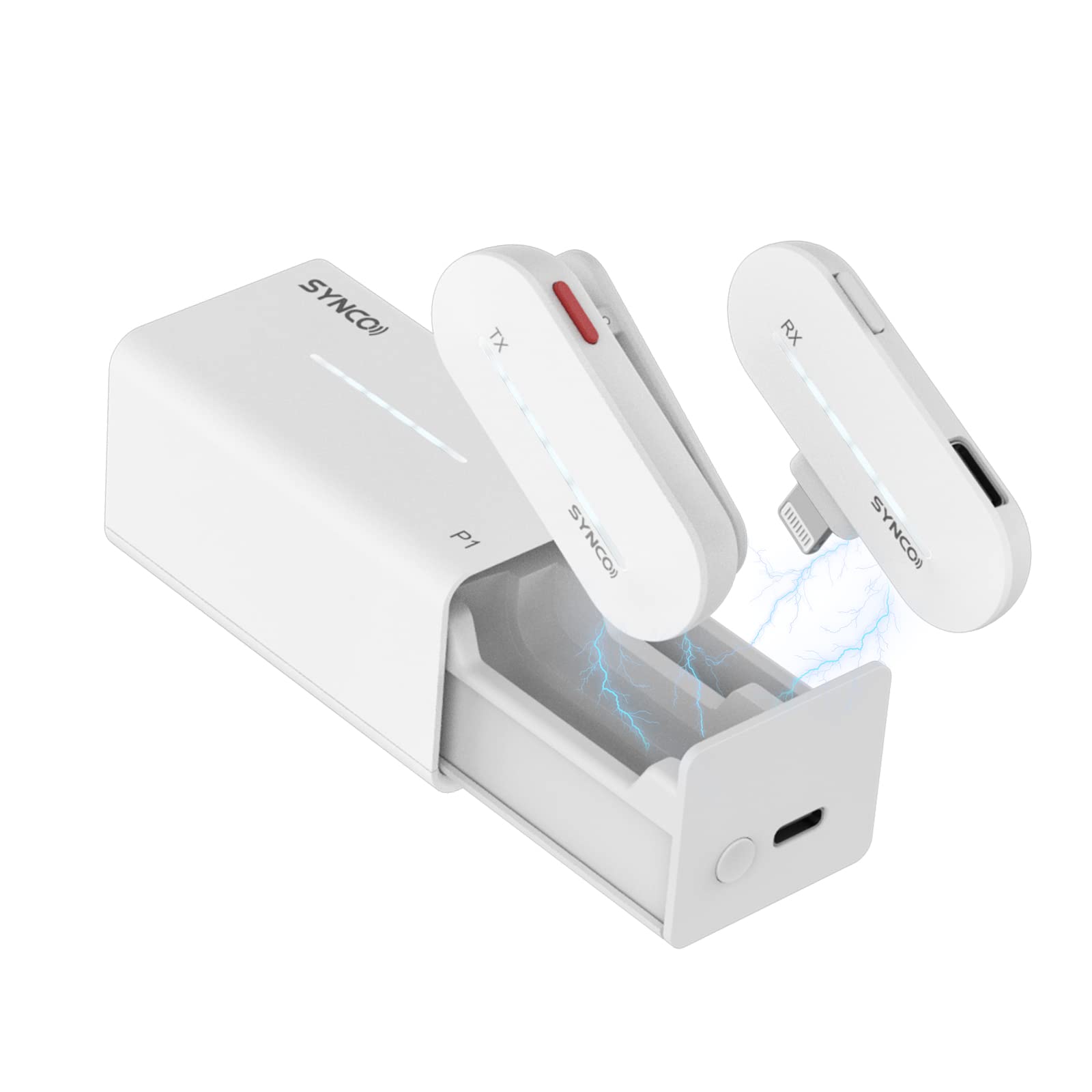 SYNCO P1L 【Certificazione MFi】 di Microfono Lavalier Wireless 2.4Ghz, Custodia di Ricarica Senza Fili per il iphone ipad Vlog Youtube Interviste, Microfono-Lavalier-Wireless-iphone-telefoni cellulari
