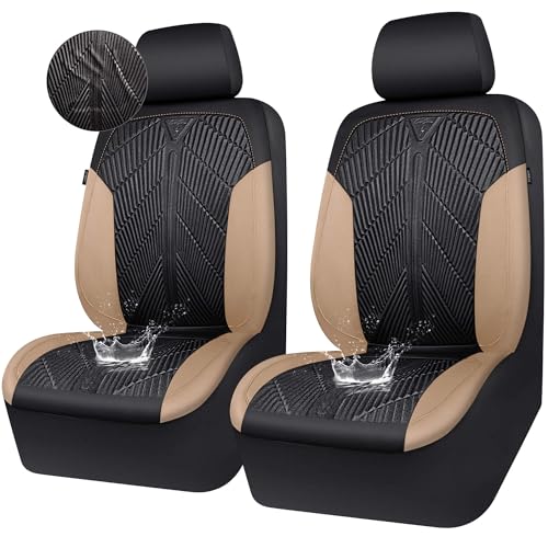 Image of CAR PASS Waterproof Black Beige Car Seat Covers Front Seat Covers Neoprene Wetsuit,All-Weather Non-Slip Durable,Universal Fit for SUV Sedans Trucks Automotive,Airbag Compatible,3D Emboss Black Beige