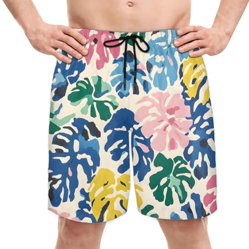 Men's Swim Trunks Size S Oil Canvas Leaves with Mesh Lining Soft Breathable Quick Dry Beach Shorts Colorful