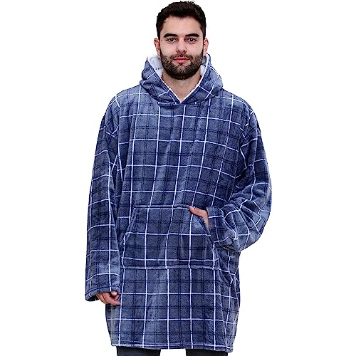 A2Z Unisex Mens Ladies Oversized Kangaroo Pocket - Snuggle 955 Blue Tartan Adult