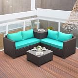 VALITA Patio PE Wicker Furniture Set 4 Pieces Outdoor Brown Rattan Clearance Sectional Conversation