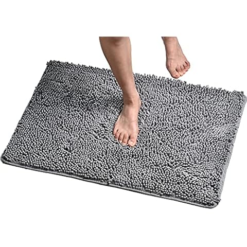 Bathroom Rugs Non Slip Chenille Bath Mats Absorbent Shaggy Bath Rugs for Bathroom Machine Washable Soft Gray Bathroom Mats, 32"x20" Cover