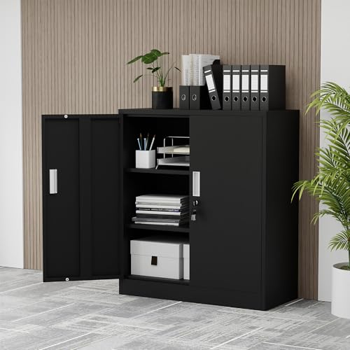 iJINGUR Metal Storage Cabinet with Locking Doors and 2 Adjustable Shelves, Small Lockable Storage Cabinet for Home Office Garage (Black) - Image 5