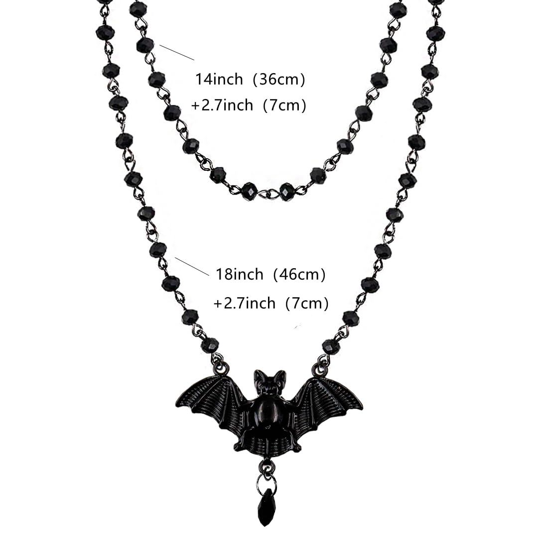 Balirek Gothic  Necklaces Moon Cross Necklaces Black Crystal Chain Halloween Black Pendant Choker Halloween Jewelry for Woman: Bat