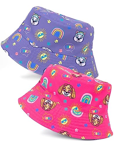 Paw Patrol Girls Reversible Bucket Hat | Kids Skye Pink and Everest Purple Character Sun Hat | Double-Sided Summer Headwear