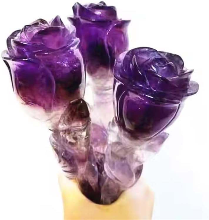 Natural Stones Crystal Flower Hand Carving Reiki Folk Crafts Amethyst Rose Flower Sculpture for Gift 18cm 1pc